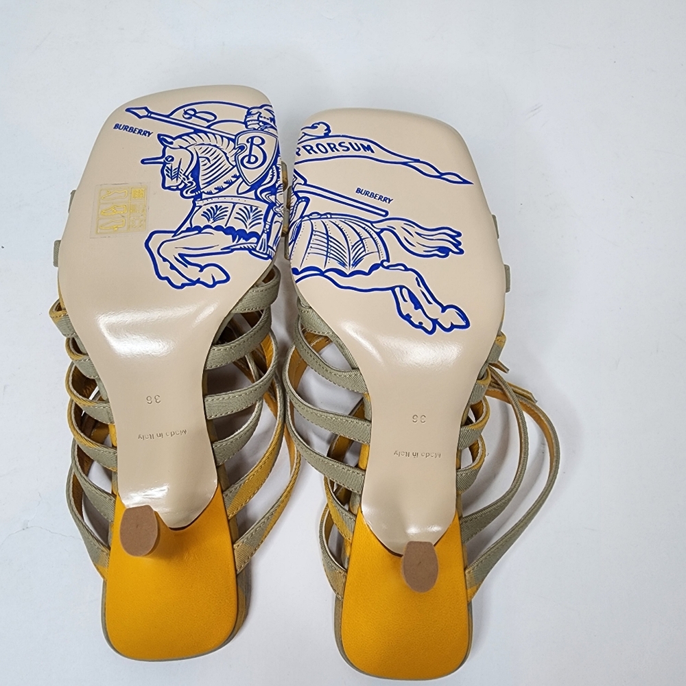 Burberry Womens Step Check Cotton Sandals In Yellow Size 36 - Picture 7 of 9